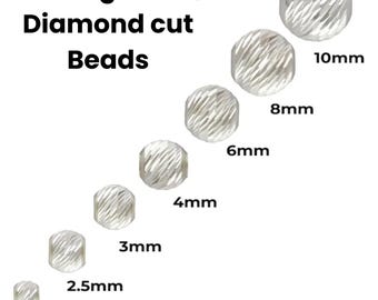 Sterling Silver Diamond Cut Beads, Round Seamless Multi Cut Spacer Beads Available in 7 Sizes - 2mm thru 10 mm (SS-2014)