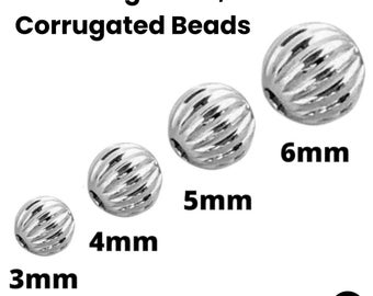 Sterling Silver Corrugated Round Bead, Round Spacer Beads Available in 4 Sizes - 3mm, 4mm, 5mm & 6mm, Wholesale bulk Pricing (SS-2005)