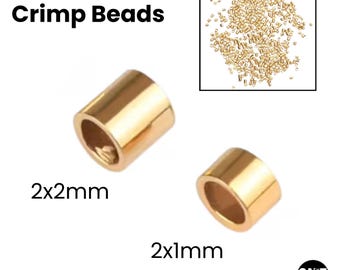14k Solid Gold Crimp Bead 2mm x 2mm or 2mm x 1mm | 2 pieces | Bulk Savings on 10 or 30 pieces | (14K-108)
