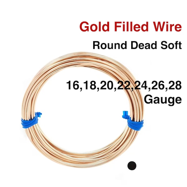 14K Gold Filled Round Dead Soft Wire, 16-18-20-22-24-26-28 GA, (W-GF-DS)