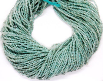 Aquamarine 2 mm Roundel Faceted Beads, Micro Faceted Rondelles, (AQUA-2)