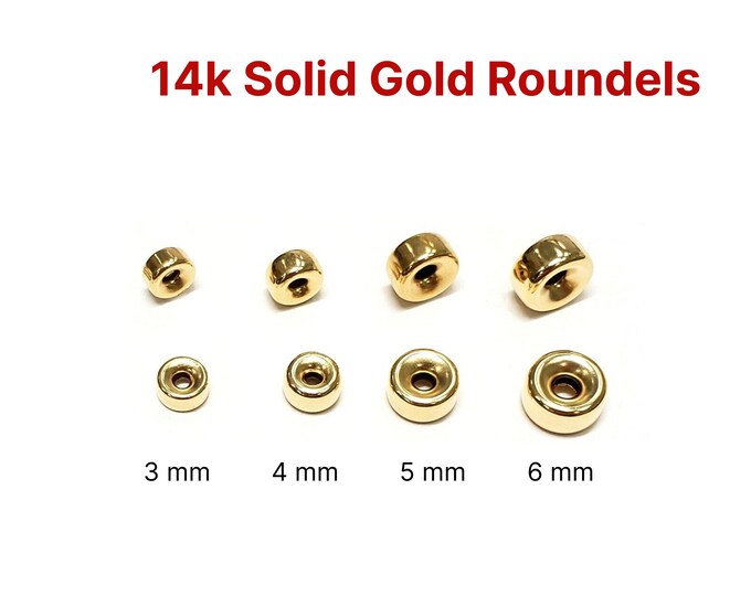 thumbnail image 2 of 4.2mm 14k Solid Yellow Gold Smooth Donut Rondelle Bead Spacer - 10 Pieces 2 of 5