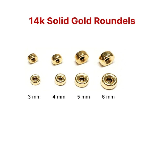 14K SOLID Gold Smooth Roundels, 3 - 6 mm (14k-115)