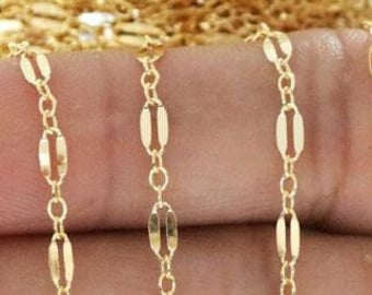 14K Gold Filled Flat Tube Sequin Chain, 2.6x1 mm, Wholesale Pricing, (GF-133)