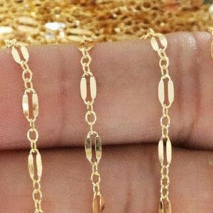 14K gold filled platte buis paillettenketting, schakels van 2,6 x 1 mm (GF-133)