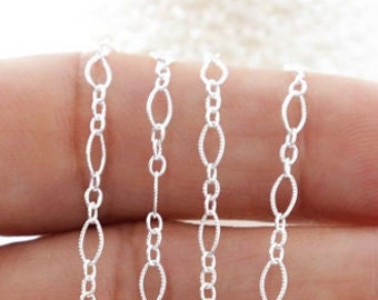 Sterling Silver Textured Pattern Long and Short Cable Chain, 4x2 mm, (008-SS)