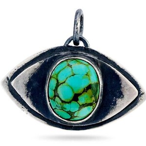 Sterling Silver Turquoise Evil Eye Artisan Handcrafted Pendant, (SP-5334)