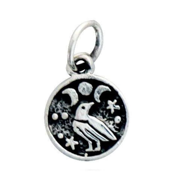 Sterling Silver Raven and Moon Charm, Multiple Finishes, (36-CH6)