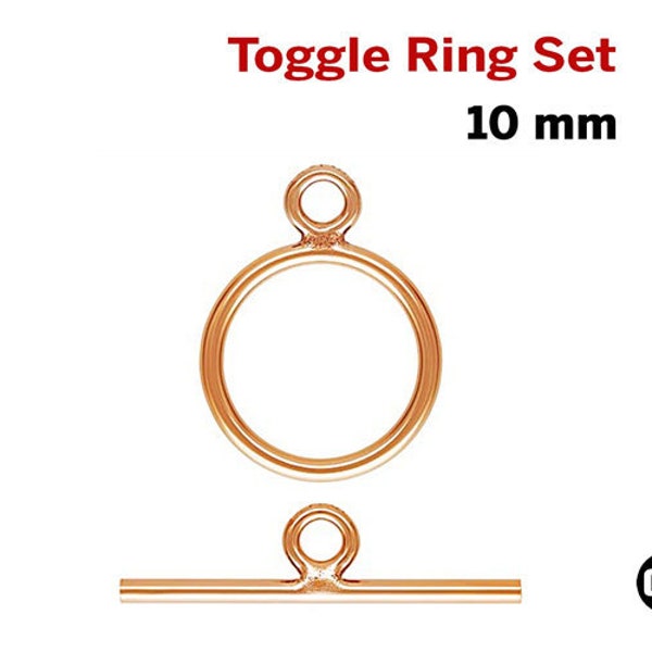 1 Set, 14k Rose Gold Filled Ring and Toggle Set, 10 mm, (RG-318)
