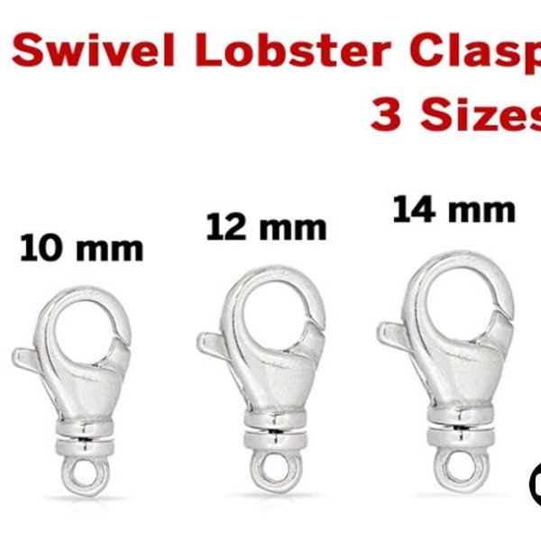 Sterling Silver Lobster Claws Swivel, 3 Sizes, Wholesale Bulk Pricing, (SS-870)