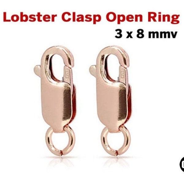 14K Rose Gold Filled Lobster Clasp Open Ring Attached, 3X8 mm, 1 Pc, (RG-850)