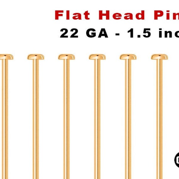 10 Pcs, 14k Gold Filled 1.5 inch 22 Gauge Flat Headpins, (GF-H22)