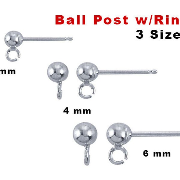 Sterling Silver Ball Post Earrings w/Ring, 4 Sizes, Wholesale Bulk Pricing, (SS-745)