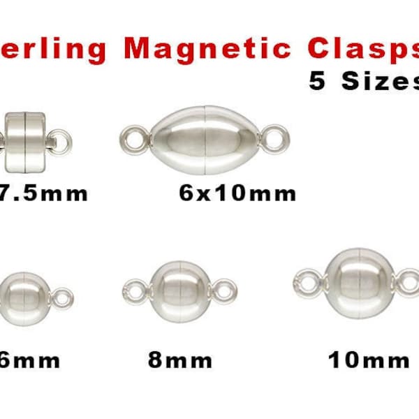 Sterling Silver Magnetic Clasp Round, 5 Sizes, (SS-877)