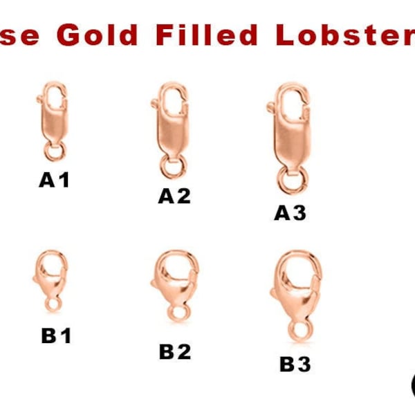 14K Rose Gold Filled Lobster or Trigger Clasp, 3 Styles, Rose Gold Filled Lobster Claw Clasp.