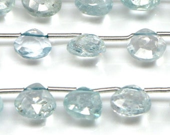 Drops coeur aigue-marine à facettes, 8 mm, perles de pierres précieuses aigue-marine, (AQUA-HRT-8)(93)