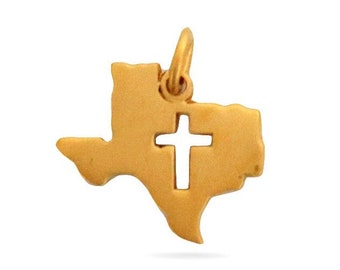 Sterling Silver Texas State Charm w/ Cross, Multiple Finishes, (37-CH10)