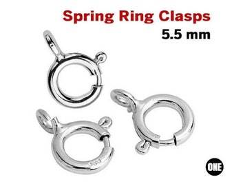 Sterling Silver Spring Ring Clasps, 5.5 mm, 5 Pcs, Closed Ring Attached, (SS-840-5.5)