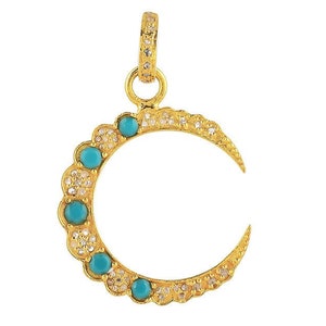 Sterling Silver, Pave Diamond & Turquoise Crescent Moon Pendant, (DPL-2526)