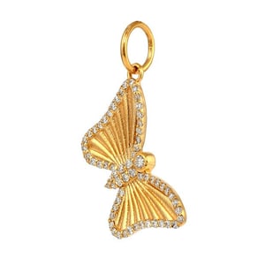 14K Solid Gold Pave Diamond Butterfly Pendant, (14K-DP-057)