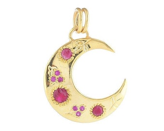 Sterling Silver Ruby Celestial Moon Pendant, (DPM-1307)