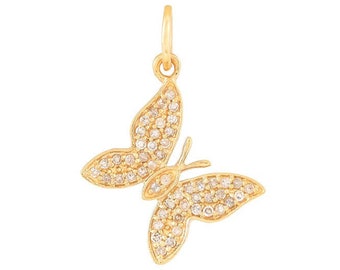 14k Solid Gold & Diamond Butterfly Charm, Yellow Gold, Full Pave Diamonds, (14K-DCH-808)