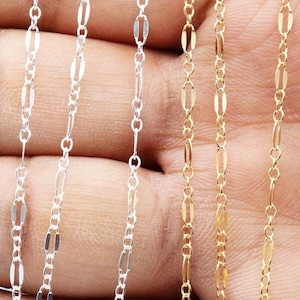 Long and Short Dapped Sequin Chain, 3.2 x 5.5 mm, Sterling Silver, Gold Filled, Sold by the Foot