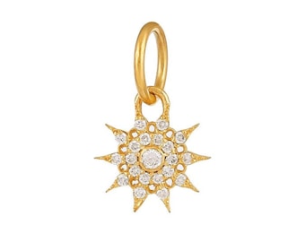 14k Solid Gold & Diamond Sun Charm, (14K-DCH-881)