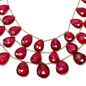 Natural Red Quartz Faceted Drops, 8x11-10x15mm, Rich Color, Quartz Gemstone Beads, (RQZ-PR-8x11-10x15)(421)