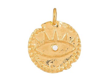 Sterling Silver Vermeil Evil Eye pendant in 14K Gold Micron, (SP-5946)