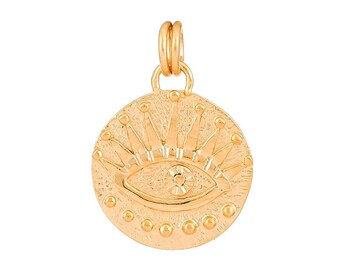 Sterling Silver Evil Eye Medallion in 14K Gold Micron Vermeil, (SP-5939)