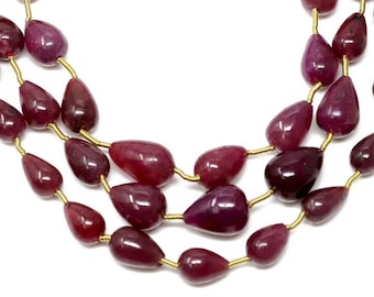 Natural Ruby Faceted Drops, 5x8-8x11mm, Ruby Gemstone Beads, Rich Color, (RBY-SDTR-5x8-8x11)(442)