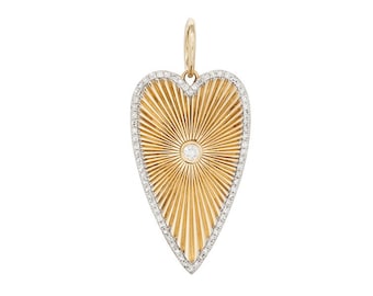 14K Solid Gold Pave Elongated Diamond Heart Pendant, (14K-DP-041)