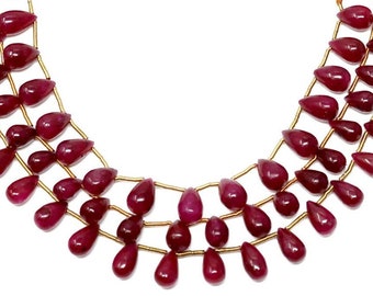 Natural Ruby Smooth Tear Drops, 5x8-6x9mm, Rich Color, Ruby Gemstone Beads, (RBY-STR-5x8-6x9)(436)
