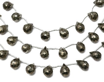 Natural Pyrite Faceted Tear Drops,7x11 mm, Pyrite Gemstone Beads, Rich Color, (PY-TR-7x11)(562)