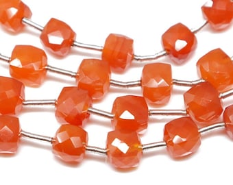 Cuentas de caja de cubo facetadas de cornalina de tamaños múltiples, cuentas de piedra preciosa de cornalina, color naranja intenso, (CAR-CUBE-5) (206)