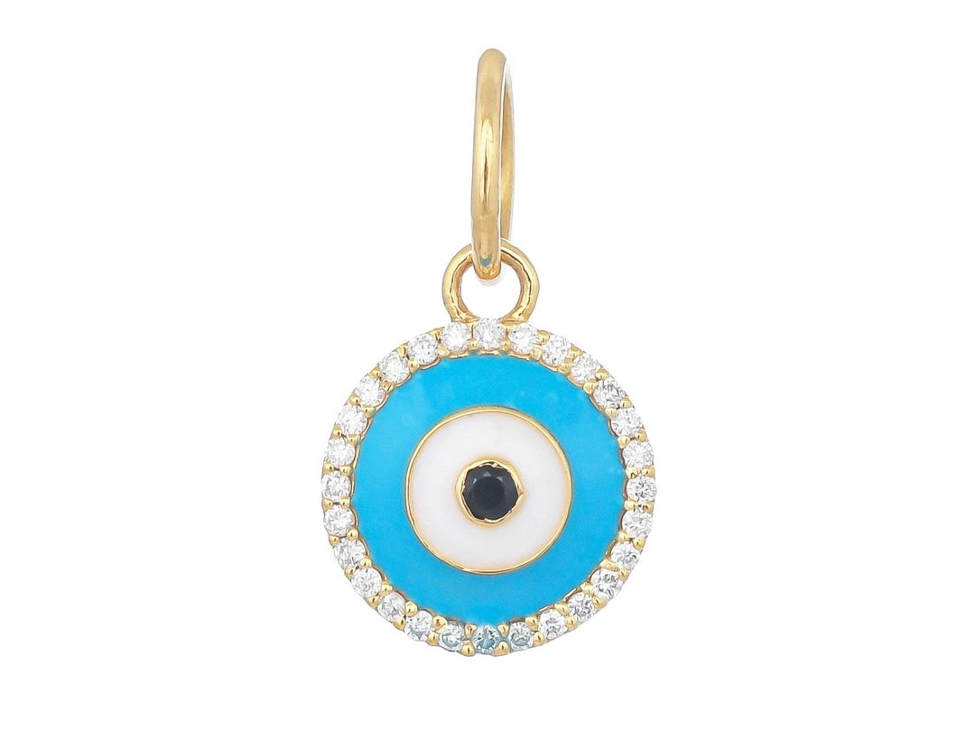 Round Turquoise Stone Evil Eye Pendant Necklace | Gold-Plated Sterling Silver