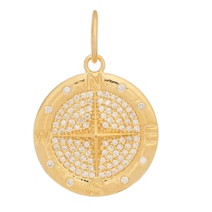 14k Solid Gold & Diamond True North Compass Pendant,  (14K-DP-144)