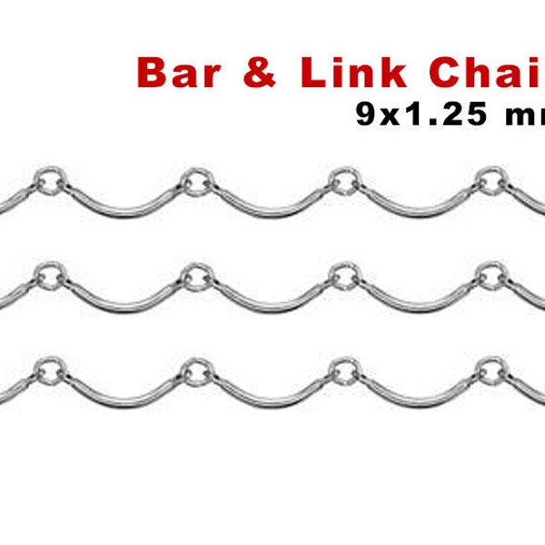 Sterling Silver Curved Bar & link Chain, 9x1.25 mm (054-SS)