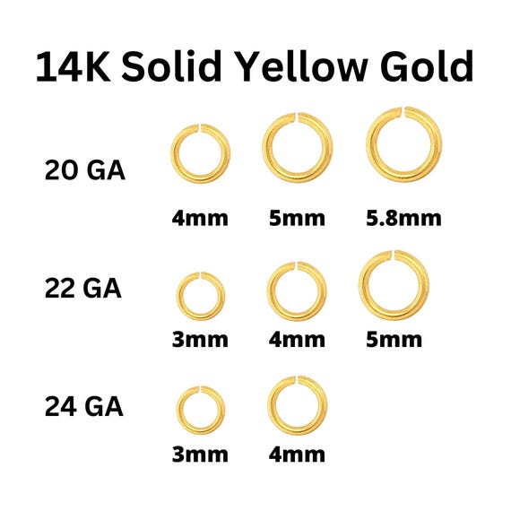 14k SOLID Yellow Gold Open Jump Ring, 24 gauge, 22 gauge, 20 gauge, Click & Lock Open Jump Ring,  (14k-JRO)