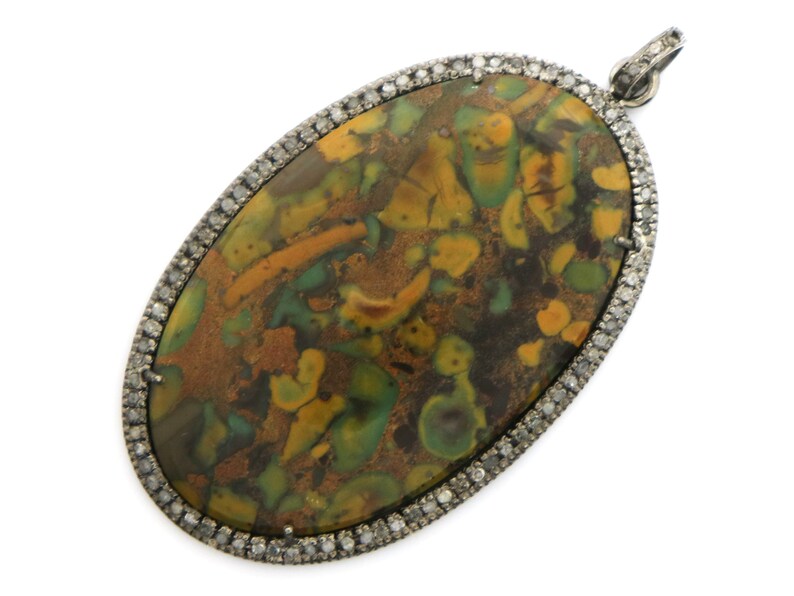 Pave Diamond Jasper Large Oval Pendant, 7077-DJP