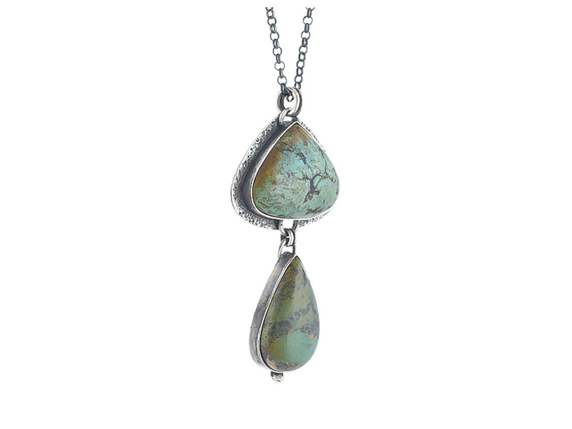 Sterling Silver Turquoise Large Two Stone Pendant, (SP-5825