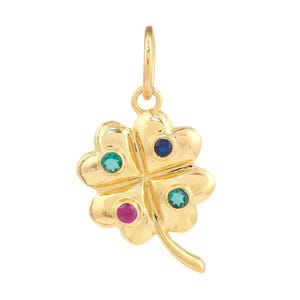 14k Solid Gold & Emerald, Ruby, Sapphire, Diamond Clover Pendant,  (14K-DP-139)
