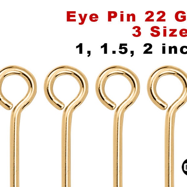 Gold Filled Eye Pin 22 GA, 3 Sizes, Wholesale Bulk Pricing, (GF-E22)