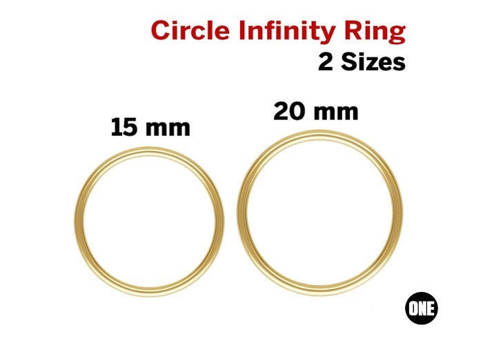 2Pcs, 14k Gold Filled Circle infinity Rings, Closed Jump Ring, 2 Sizes - 15mm & 20mm, (GF-JR18)