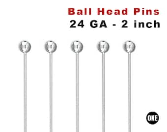 Sterling Silver Ball Pins, 24ga, 2 Inch, Wholesale Price, (SS-B24)