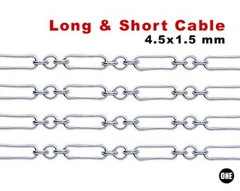 Sterling Silver Long and Short Cable Chain, 4.5x1.5 mm, (102-SS)