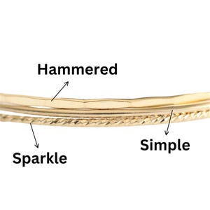 14K Gold Filled Stacking Wire Bangle, Plain, Sparkle or hammered, 7.5&quot; 1.0mm, (GF-808)