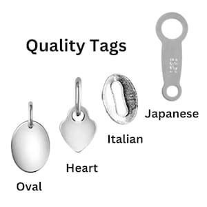 Sterling Silver Quality Tags, Blank Tags, Silver Tags Available in 4 Styles - Oval, Heart, Italian & Japanese Quality Tags, (SS-1047)