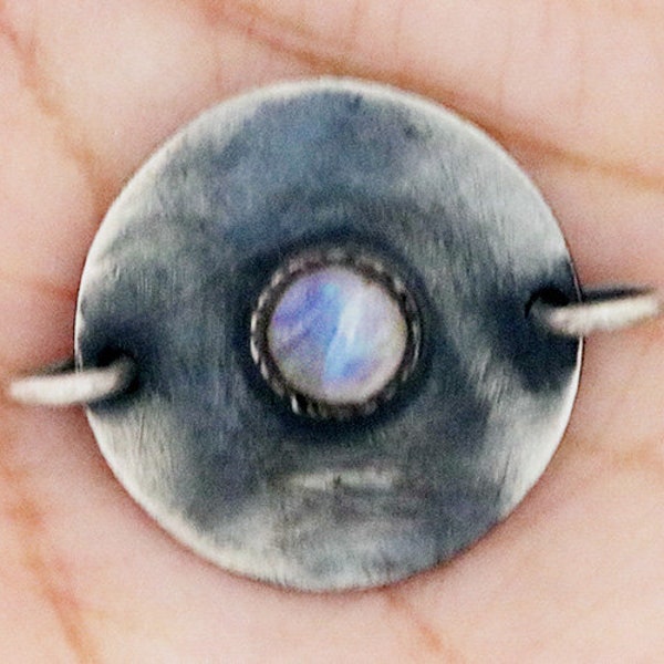 Sterling Silver Artisan Rainbow moonstone Connector, (275-AF)